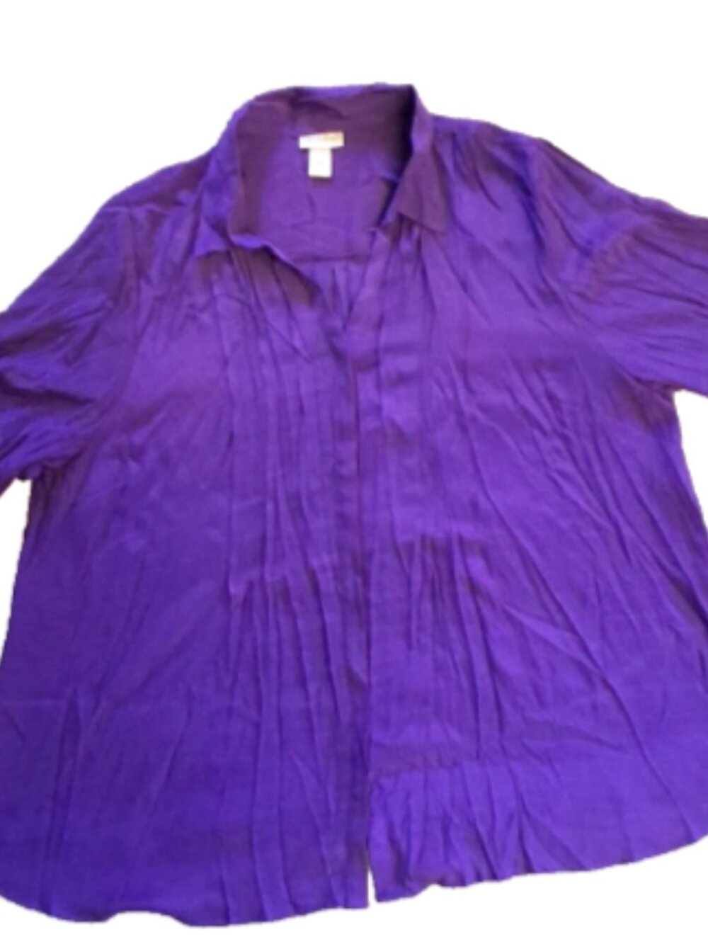 Catherines Women's 2X Purple 3/4 Sleeve Button Pleated Front Lightweight Tunic
